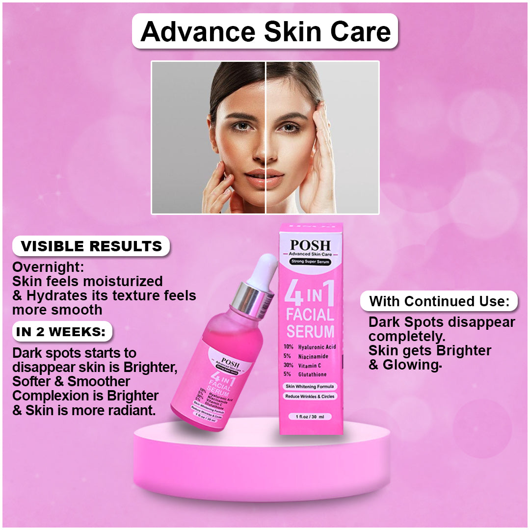 POSH 4IN1 Super Skin Glowing Serum | 5% Niacinamide, 30% Vitamin C 10%, Vitamin E 10% & HA