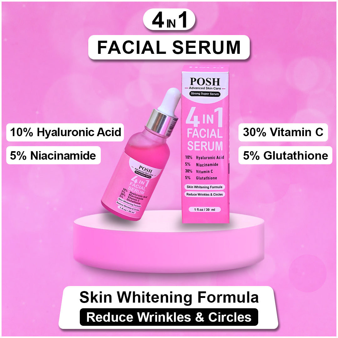 POSH 4IN1 Super Skin Glowing Serum | 5% Niacinamide, 30% Vitamin C 10%, Vitamin E 10% & HA